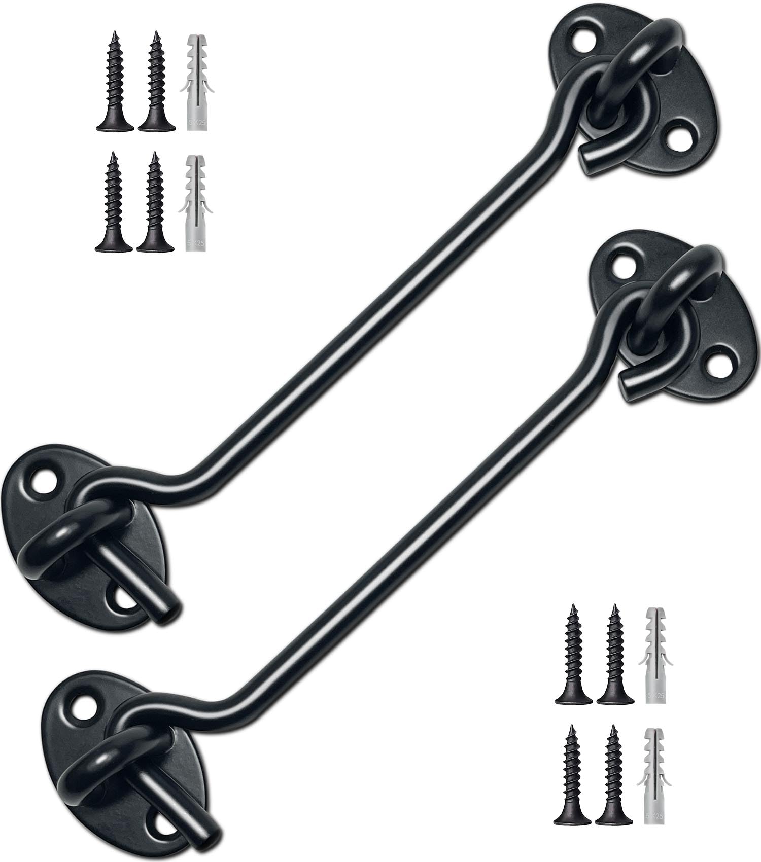 TOPYWMSP Hook and Eye Latch 2pcs 6 Inch Black Stainless Steel Cabin Hook for Door,Gate,Window(150mm)