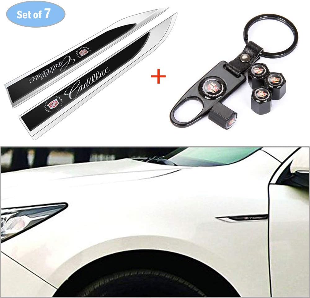 99 Carpro 2PCS Emblem Chrome Motion Blade Side Mark Metal Decals Stickers Badge for Cadillac, 4PCS Car Tire Valve Stem Air Caps and 1PC Keychain for Cadillac