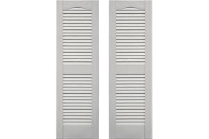 Builders Edge 14.5 in. W x 48 in. H Builders Edge, Standard Cathedral Top Center Mullion, Open Louver Shutters, Includes Matching Installation Spikes (Per Pair), 030 - Paintable