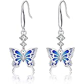 Butterfly Dangle Earrings 925 Sterling Silver Small Peal and Enamel Dangly Earrings for Sensitive Ears Dripping Oil Jewelry Mother Day for Women Girlfriend Butterflies Lovers