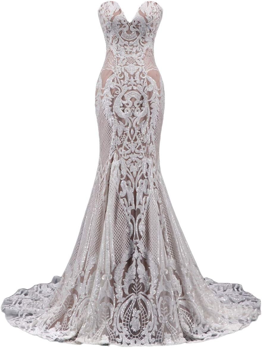 Strapless Sweetheart Neck Special Sequined Mermaid Evening Dress Wedding Gowns