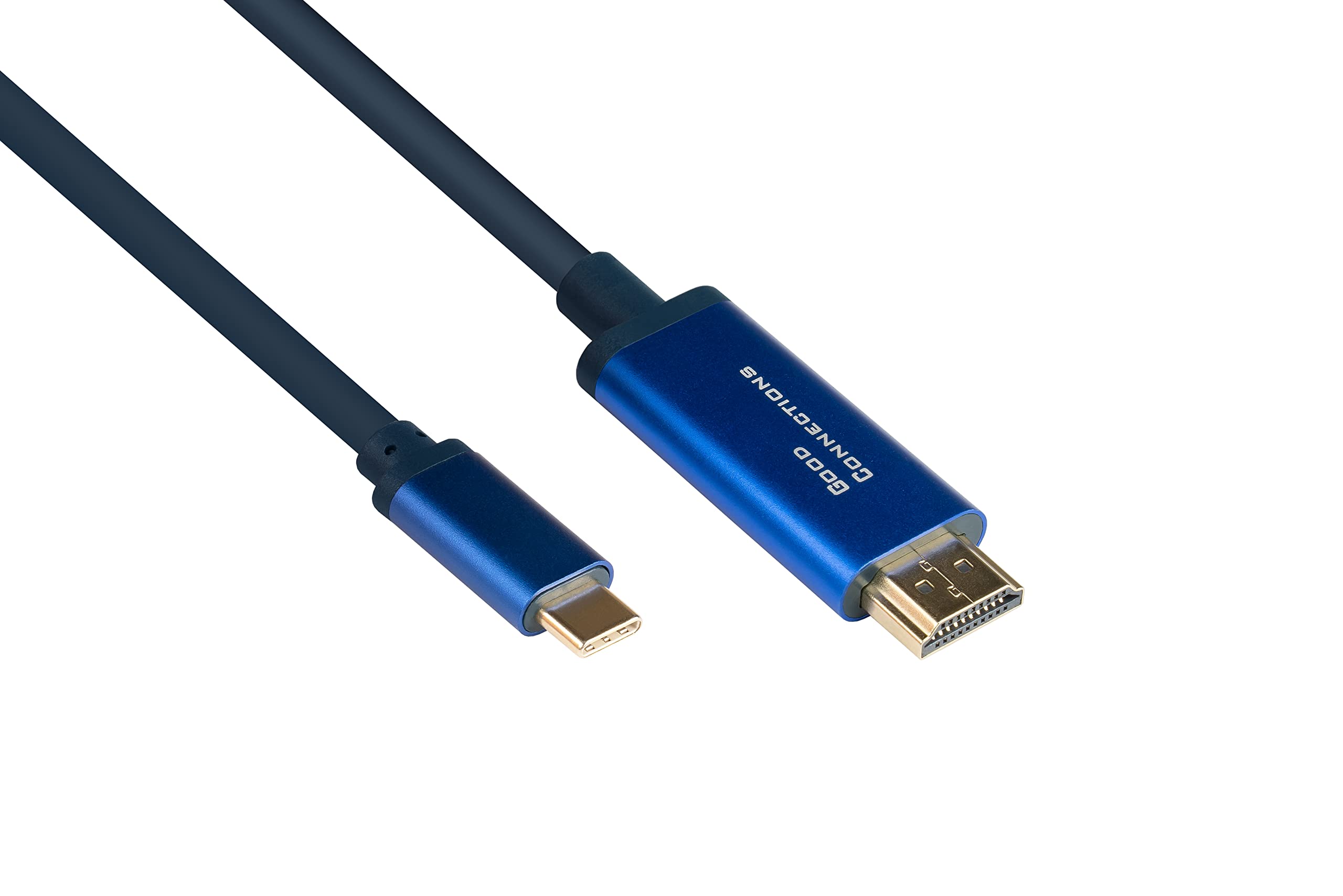 Good Connections® SmartFLEX USB C to HDMI 2.0b Cable - 4K UHD @ 60Hz - Copper Conductor Aluminium Housing - Highly Flexible - Dark Blue - 3 m