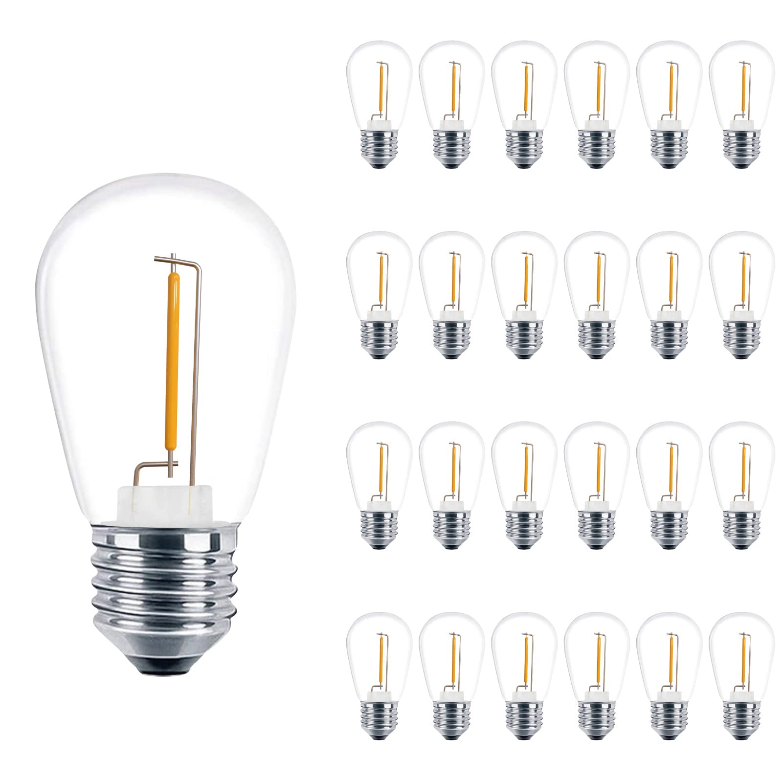 Photo 1 of ECOVANIA Outdoor String Light Bulbs, 1Watt Shatterproof S14 Replacement Light Bulbs, Vintage Style,E26 Medium Base, 2200K Warm White, 11 Watt Equivalent, 24 Pack