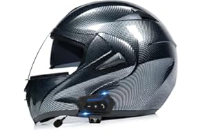 Horudot Bluetooth Motorcycle Helmets Modular Dual Visor Flip-up Full Face DOT Approved Motorbike Motor Street Bike Racing Helmets (Imitation Carbon Fiber, Medium)