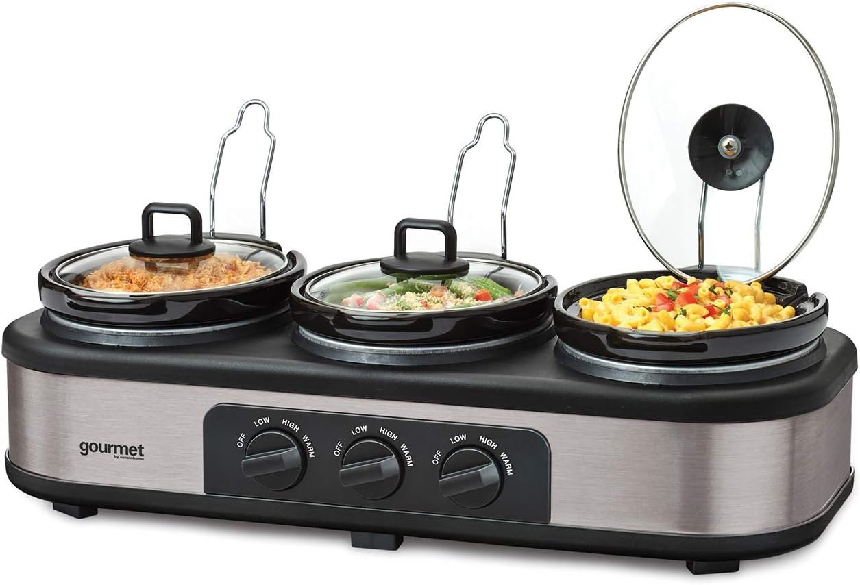 Global Gourmet Triple Slow Cooker MultiFunctional Triple Crock Pot