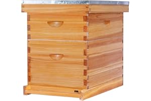 POLLIBEE 8 Frame Beehive Beeswax Coated Langstroth Bee Hives Include 1 Deep Boxes and 1 Medium Bee Box with Beehive Frames and Foundations(Unassembled)