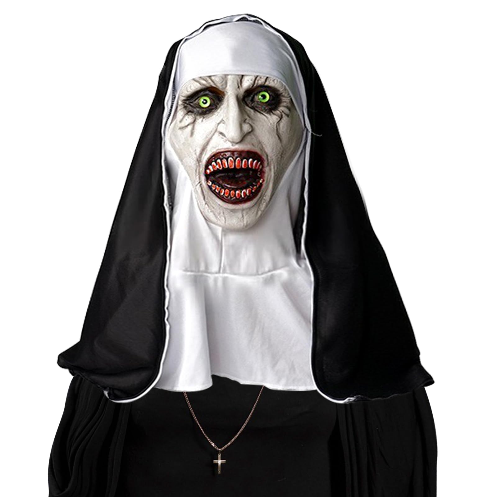 OPAHUTER Halloween Scary Nun Mask with Headscarf, Horror Realistic Nun Mask, Latex Material, Unisex-Adults, Kids (Older), Adult Department, Perfect for Halloween Parties, Carnivals, Haunted Houses