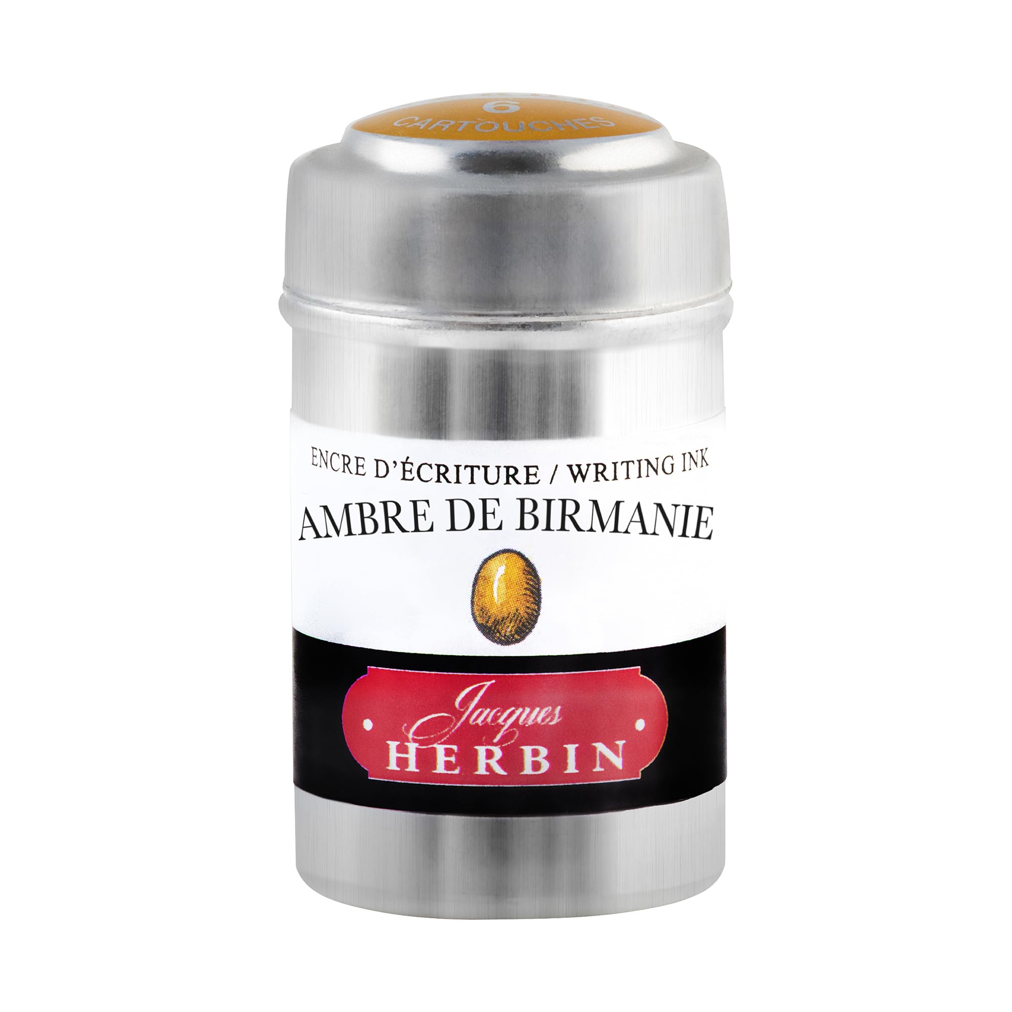 Jacques Herbin 20141T - A box of 6 ink cartridges for fountain pens and rollerball pens (packaging-free product - zero-waste objective), Ambre De Birmanie — image 1
