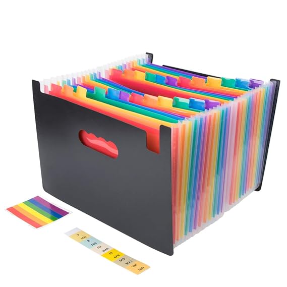 Expanding File Folder Organizer A4 24 Pockets Large Capacity Self Stand