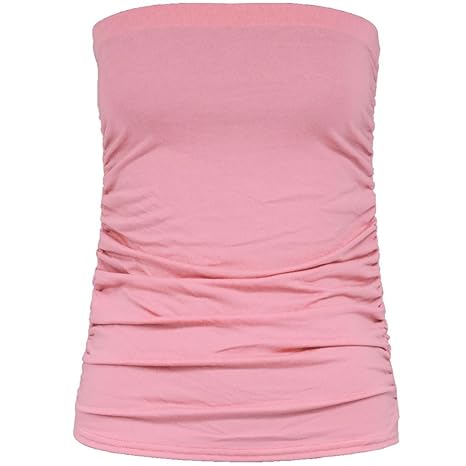 Fashion 4 Less Damen Oberteil, trägerlos, mit Rüschen Verziert, Einfarbig, Unbedruckt, erhältliche Größen: 34 bis 40