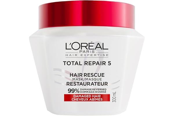 L'Oréal Paris Hair Expertise Total Repair 5 Hair Rescue Hair Mask, 99% Damage Reversed With Ceramide Repair Concentrate, 300