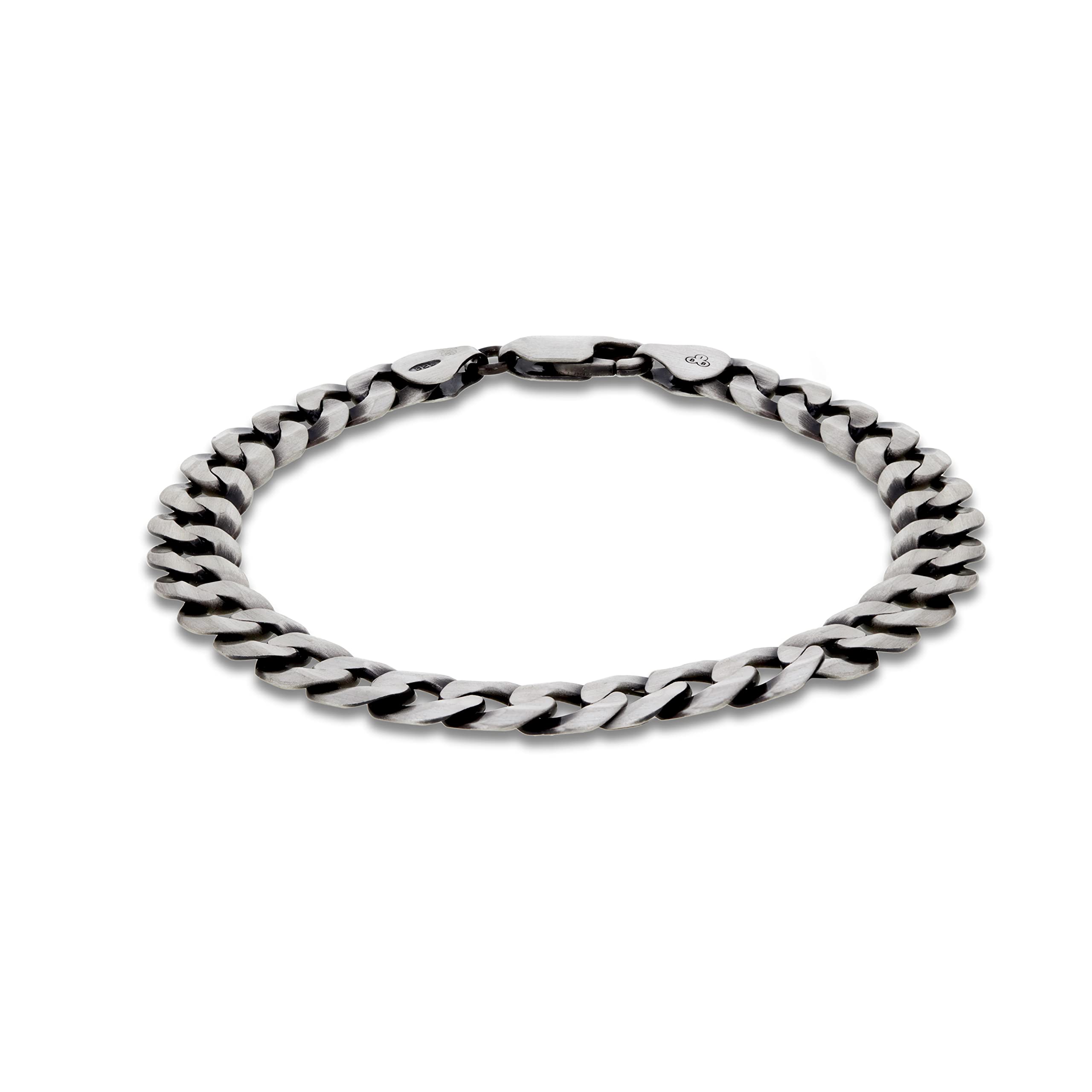 Tuscany Silver Men's Sterling Silver 7.9mm Oxidised Flat Large Curb Bracelet of 20cm/8'