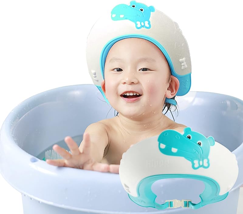 FUSACONY Baby Shower Cap Kids Hair Washing Shield Adjustable Bath Visor Blue
