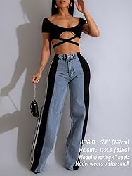 Angsuttc Womens Jeans with Patchwork Stripes High