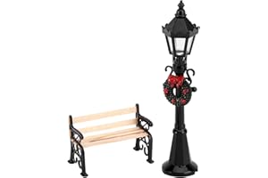 NUOBESTY 2pcs Mini Street Lamp Post and Miniature Park Bench Seat Dollhouse Christmas Village Pathway Lantern Post Mini Street Light Model Fairy Garden Accessories