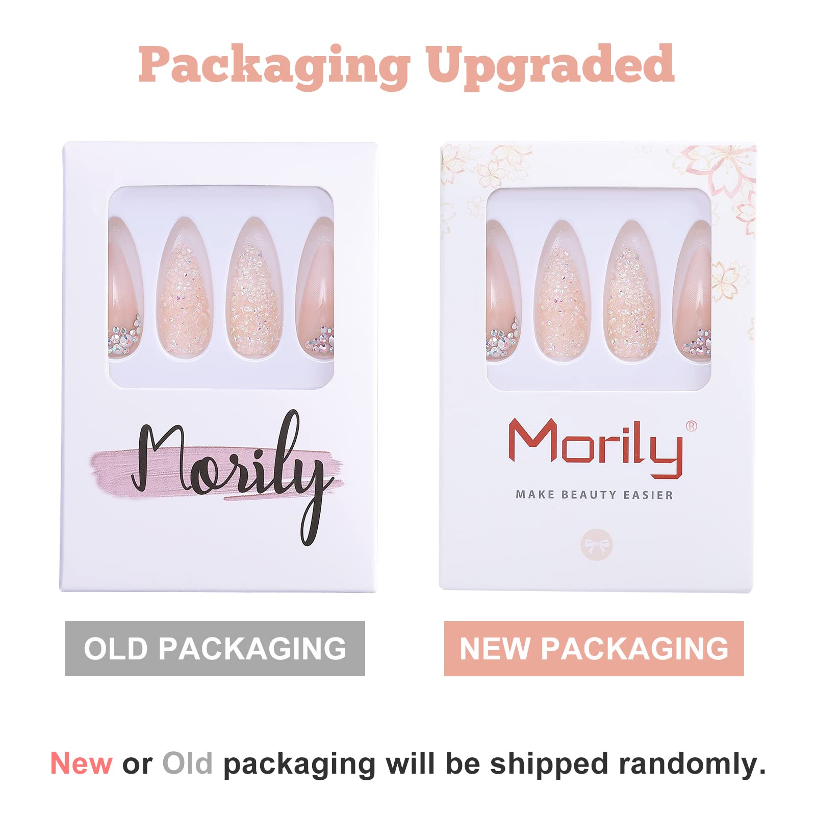 morily 24Pcs Ombre Press on False Nails with Design Glossy Pink Stiletto Fake Nails Kit Medium Length Long Luxury Crystal Acrylic Stick on Nails Tips Artificial Finger Manicure for Women - Image 7