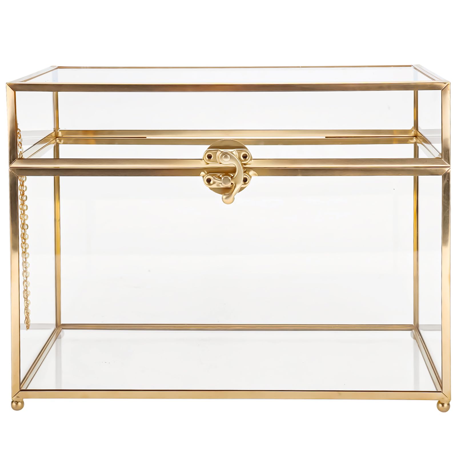 Photo 1 of HighFree Glass Card Box, Large Clear Card Box for Wedding Receptions, Decorative Storage Box for Baby Shower, Birthday Party, Bridal Shower (Without Slot, Gold)
