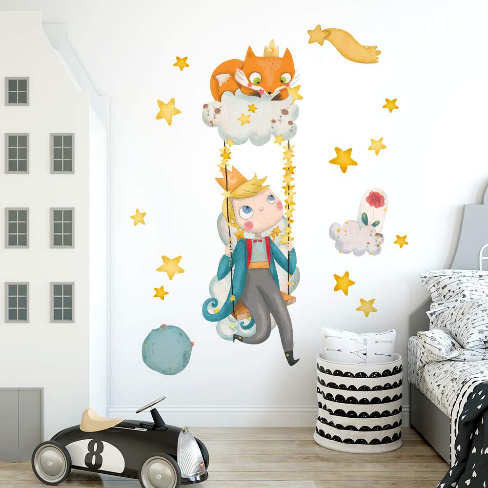kina - R00564 Fox Stars Moon Planets Little Prince Wall Decoration Children's Bedroom Nursery Bedroom Bed