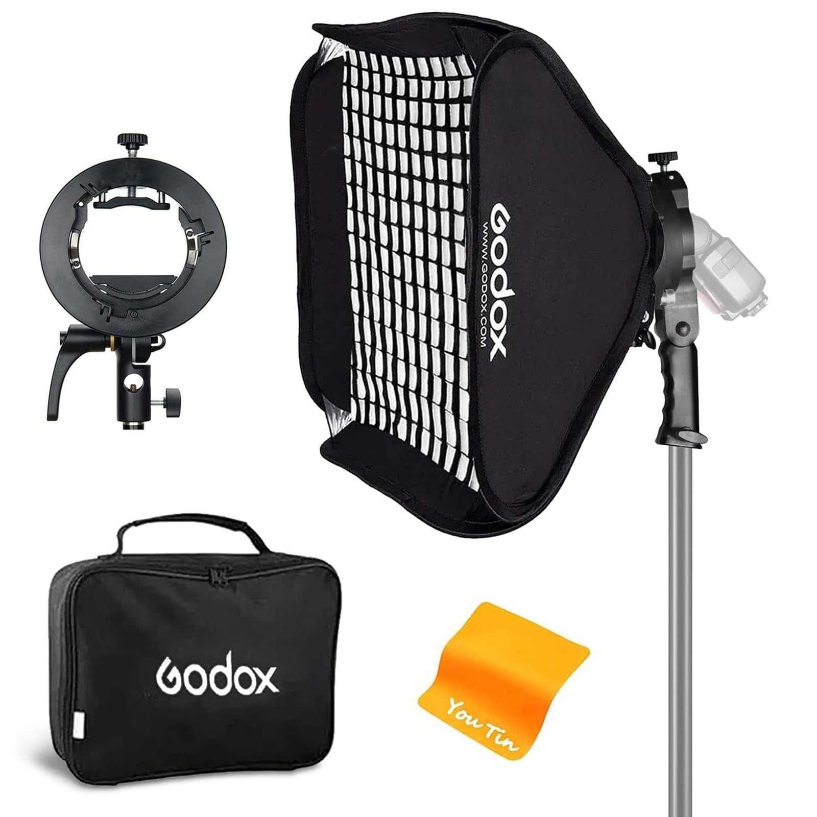 Godox S2 Flash Bracket 32"x 32" 80cmx80cm Grid Softbox kit Bowens Mount for Godox V1 AD400Pro AD200Pro AD200 V860II TT685 TT600 TT350 Series Flash Speedlite