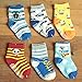 BS® 6 Pairs Non Skid 12-36 Months Unisex Baby Boy Toddler Non-Skid Slip Cozy Soft Crew Boat Socks + Gift Bag + Gift Card, Stripes No-Show Crew Boat Socks Footsocks Sneakers