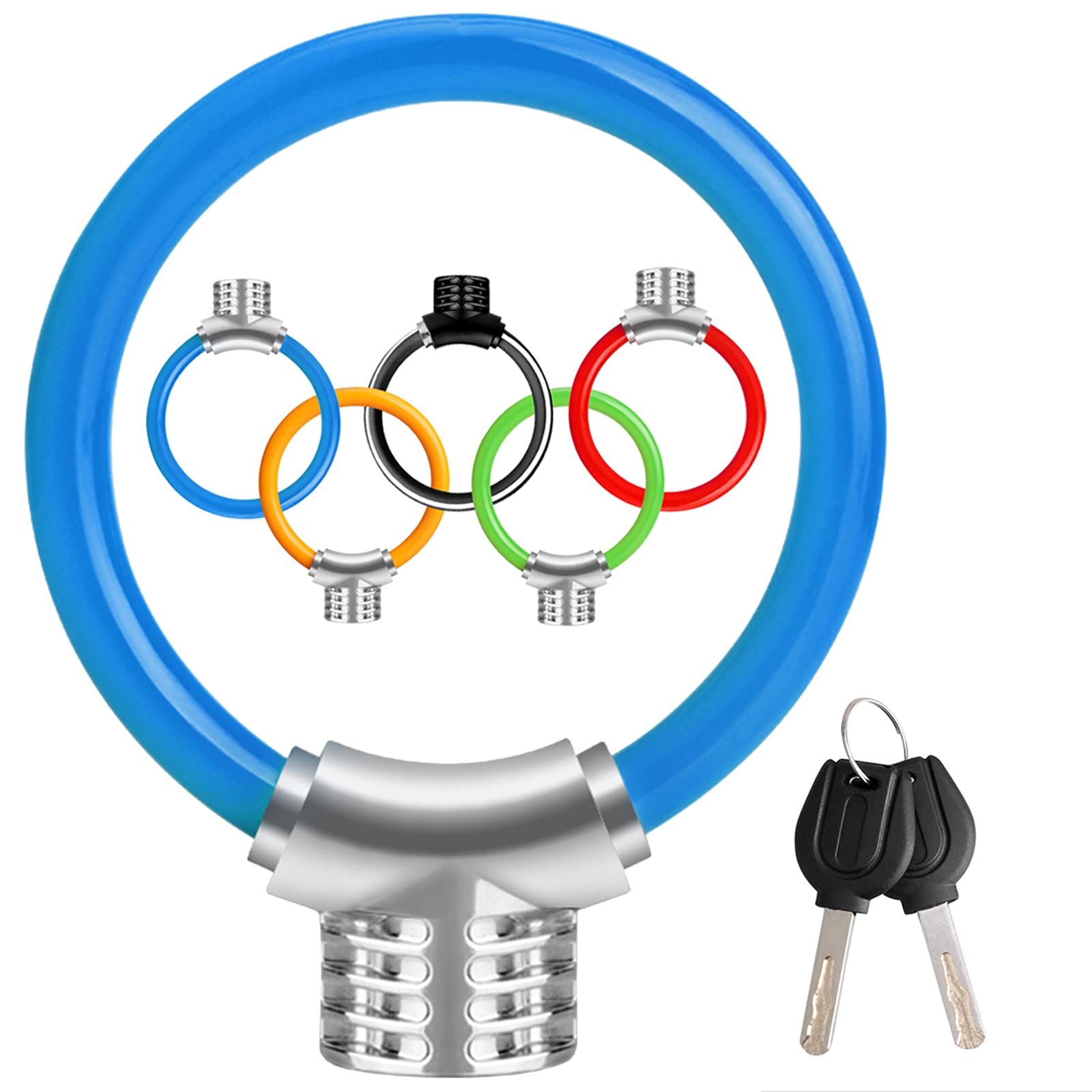 Bicycle Lock,Small Portable Ring Safety Anti-Theft Tamper Proof Shear Resistance Thickened Steel Cable Alloy,Apply to Mountain Bike Road Cycling Touring Foldable Bicycle (Blue)