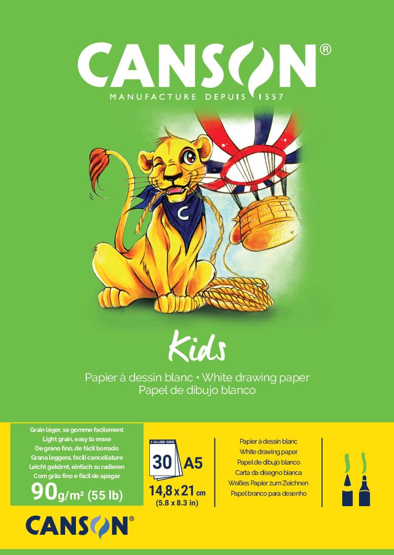 Canson Kids 5+ A5 90 GSM Drawing Paper Pad - White (Pack of 30 Sheets)