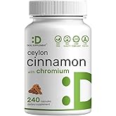 Ceylon Cinnamon with Chromium 1000mcg, 240 Capsules | Active Inner Bark Extract, True Sri Lanka Source | Natural Cinnamon Supplements
