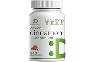 DEAL SUPPLEMENT Ceylon Cinnamon with Chromium 1000mcg, 240 Capsules | Active Inner Bark Extract, True Sri Lanka Source | Natural Cinnamon Supplements