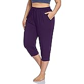 ZERDOCEAN Women's Plus Size Active Yoga Lounge Indoor Capri Casual Comfy Relaxed Joggers Pants with Pockets Drawstring