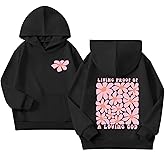 KEEVICI Cute Christian Graphic Hoodies For Girls God Flower Hoodie Kids Jesus Sweatshirt Religious Bible Verse Pullover