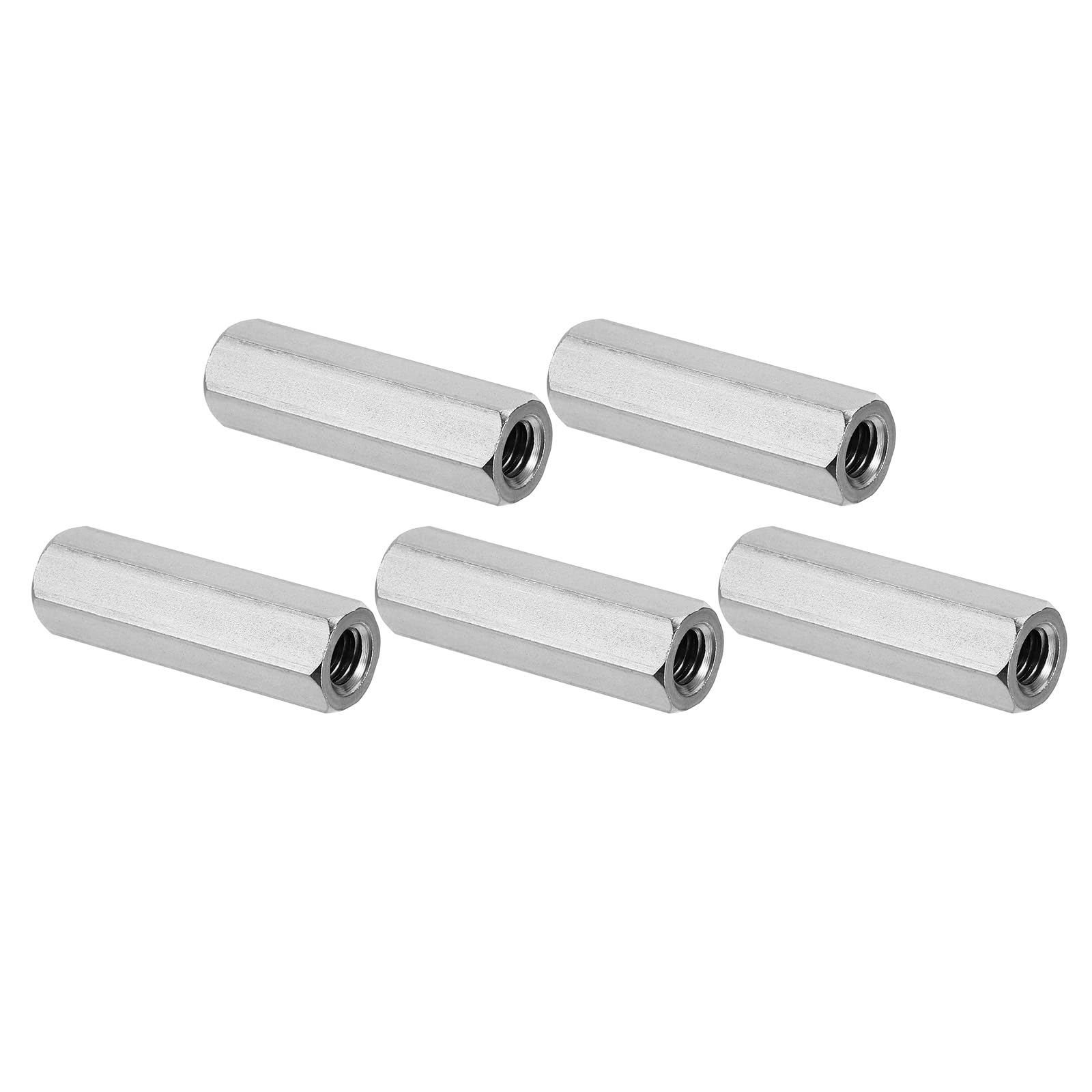 PATIKIL 1/4"-20 UNC 304 Stainless Steel Hex Coupling Nuts, 5Pcs 1.57" Length Half Threaded Rod Coupling Nut Studding Connector Fasteners, Silver Tone