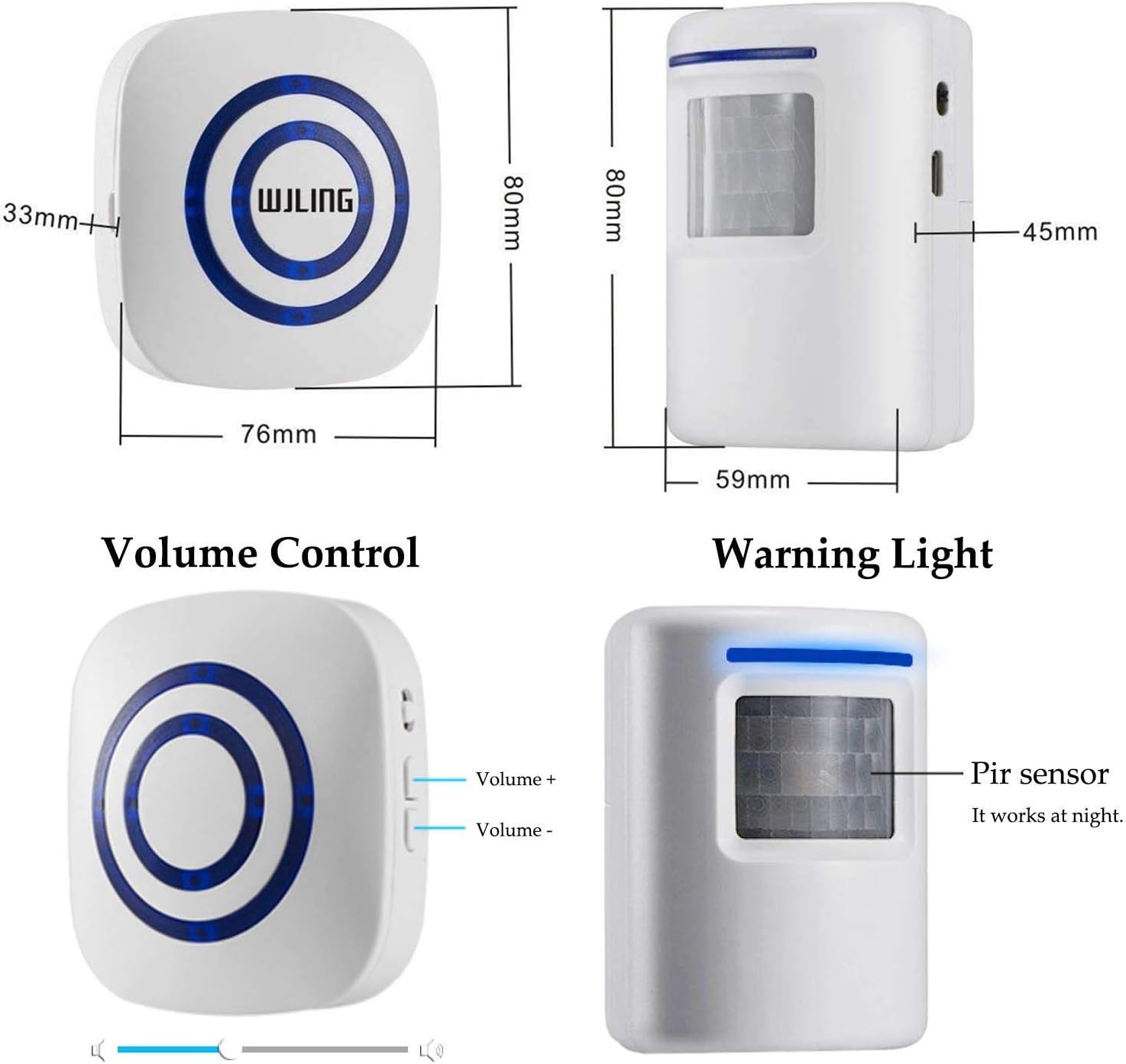 Motion Detectors Home Motion Sensor Detect Alert with 3 Sensor and 2 Receiver,38 Chime Tunes