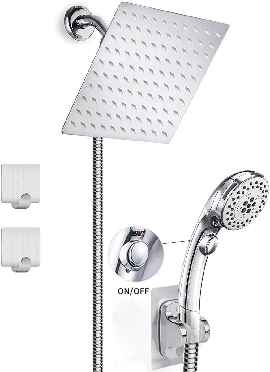 LOHNER High Pressure 8'' Rainfall Stainless Steel Shower Head/Handheld Shower Combo with Brass