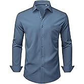 Alimens & Gentle Mens Dress Shirts Stretch Long Sleeve Wrinkle Free Business Casual Button Down Shirt for Wedding