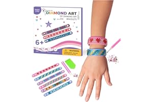 LITTLE JUPITER Diamond Art Bracelet Kit - Includes 6pcs - Bracelet Making Kit for Girls - Diamond Art Kits for Kids - Kids Diamond Art - Gem Art for Kids - Diamond Art for Kids - DIY Bracelet Making Kit for Girls