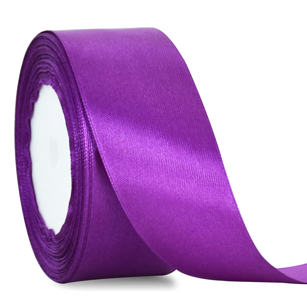 TONIFUL 4cm X 22M Wide Purple Satin Ribbon Solid Fabric Ribbons for Wedding Car Decoration Chair Sash Crafts Gift Wrapping Cutting Ceremony Table Bows Floral Sewing Party Decoration