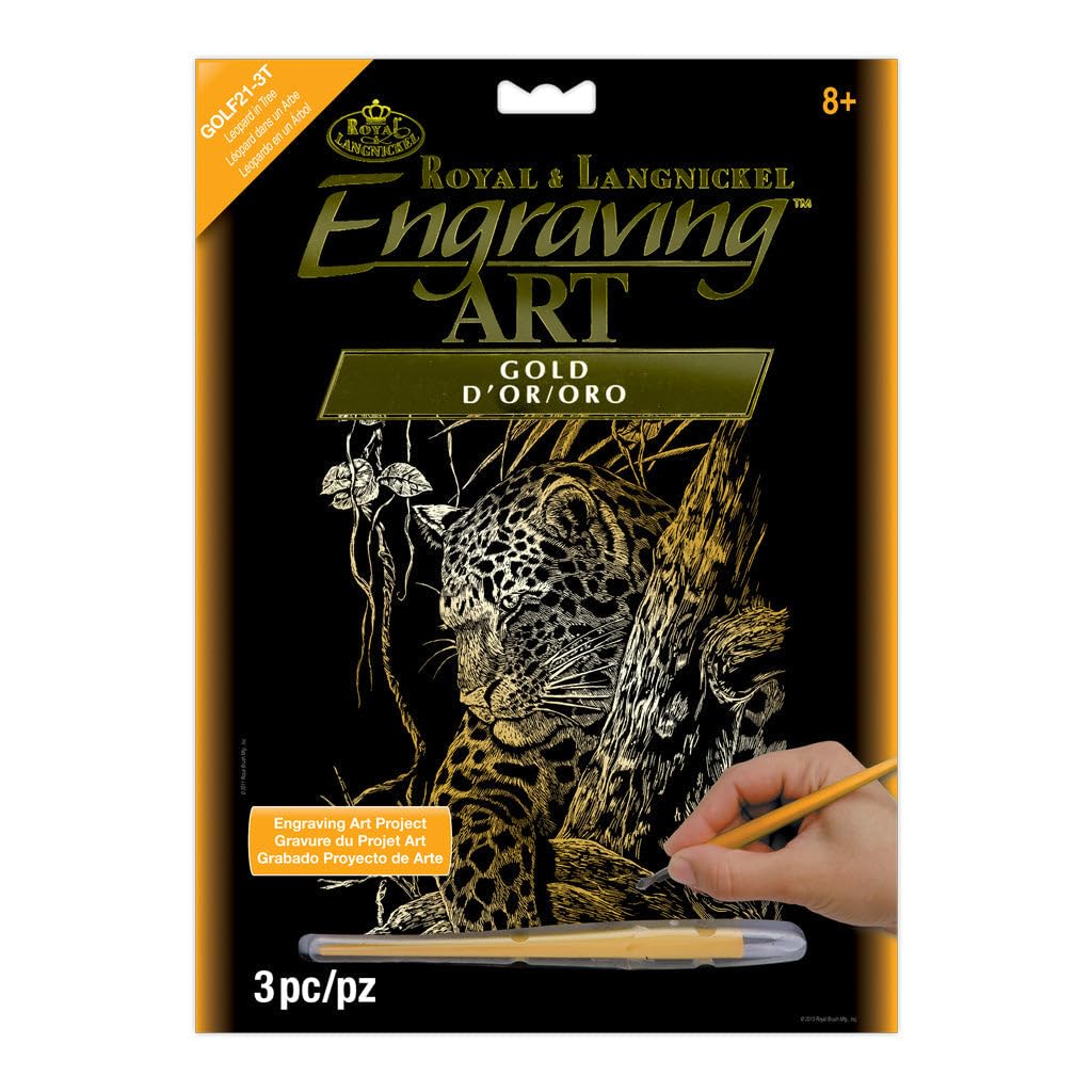 Royal & Langnickel Gold Engraving Art A4 Size Leopard in Tree Designed Painting Set
