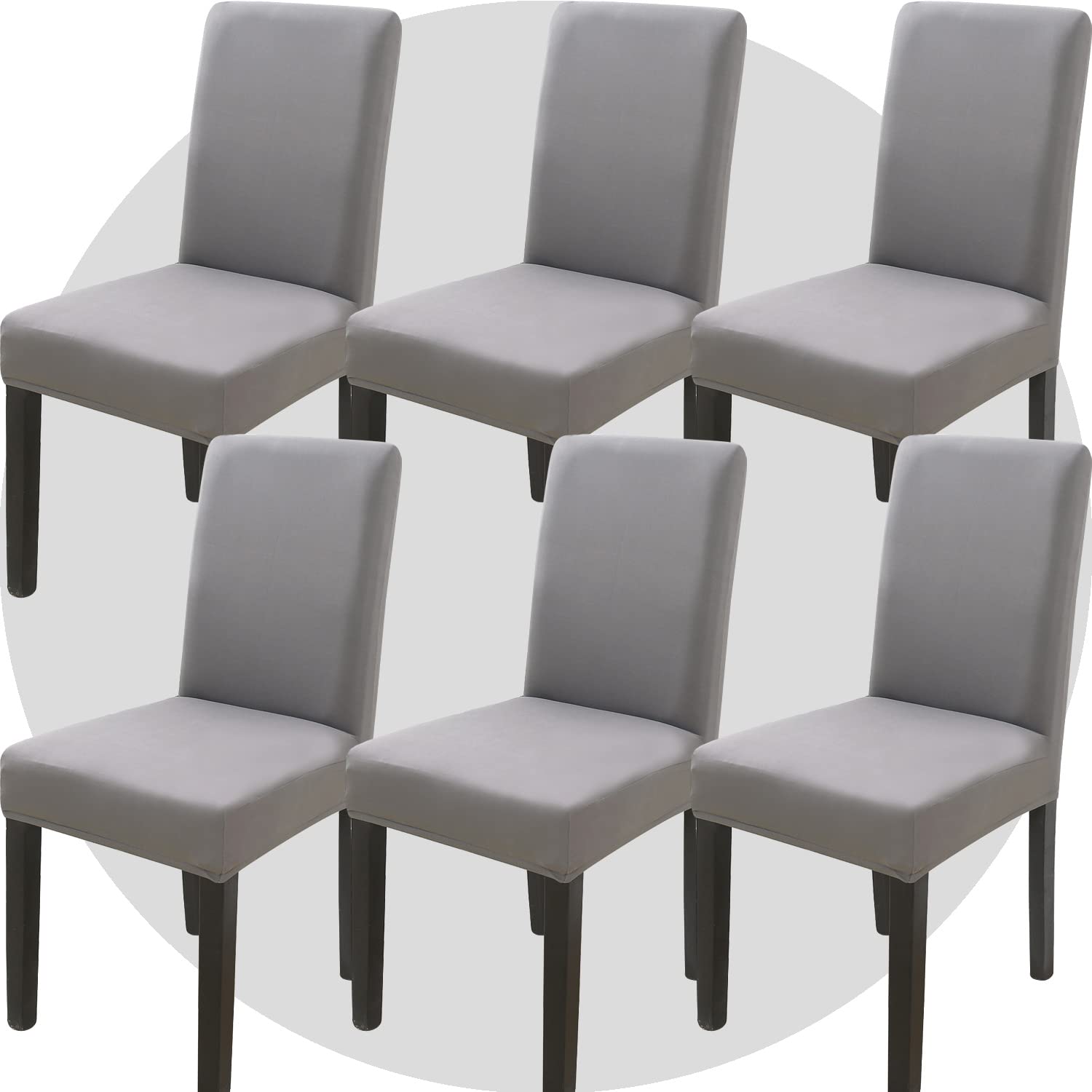NDMMSO Dining Room Chair Covers Set of 6 Super Fit Stretch Removable Washable Dining Chair Protector Cover Seat Slipcover for Hotel, Dining Room, Ceremony, Banquet Wedding Party(Light Gray)
