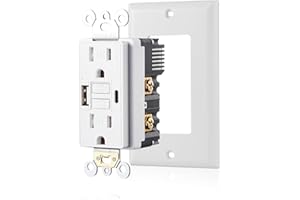 Suplevel 15 Amp Self-Test GFCI Outlet Combination with USB Type A and Type-C, Tamper Resistant Thinner Duplex Outlet, in-Wall, USB Charger for Smartphones, Tablets and Smart Home Appliance, White