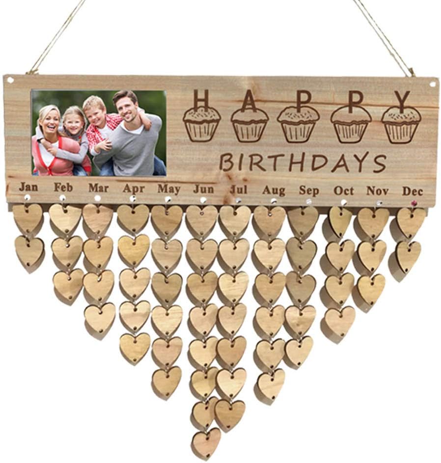 Aimto Wooden Calendar Family Anniversary Birthday Reminder Board with Photo Frame (4"x 6") Celebrations Plaque Romatic for Wife Birthday Gift for Female Mom Grandma