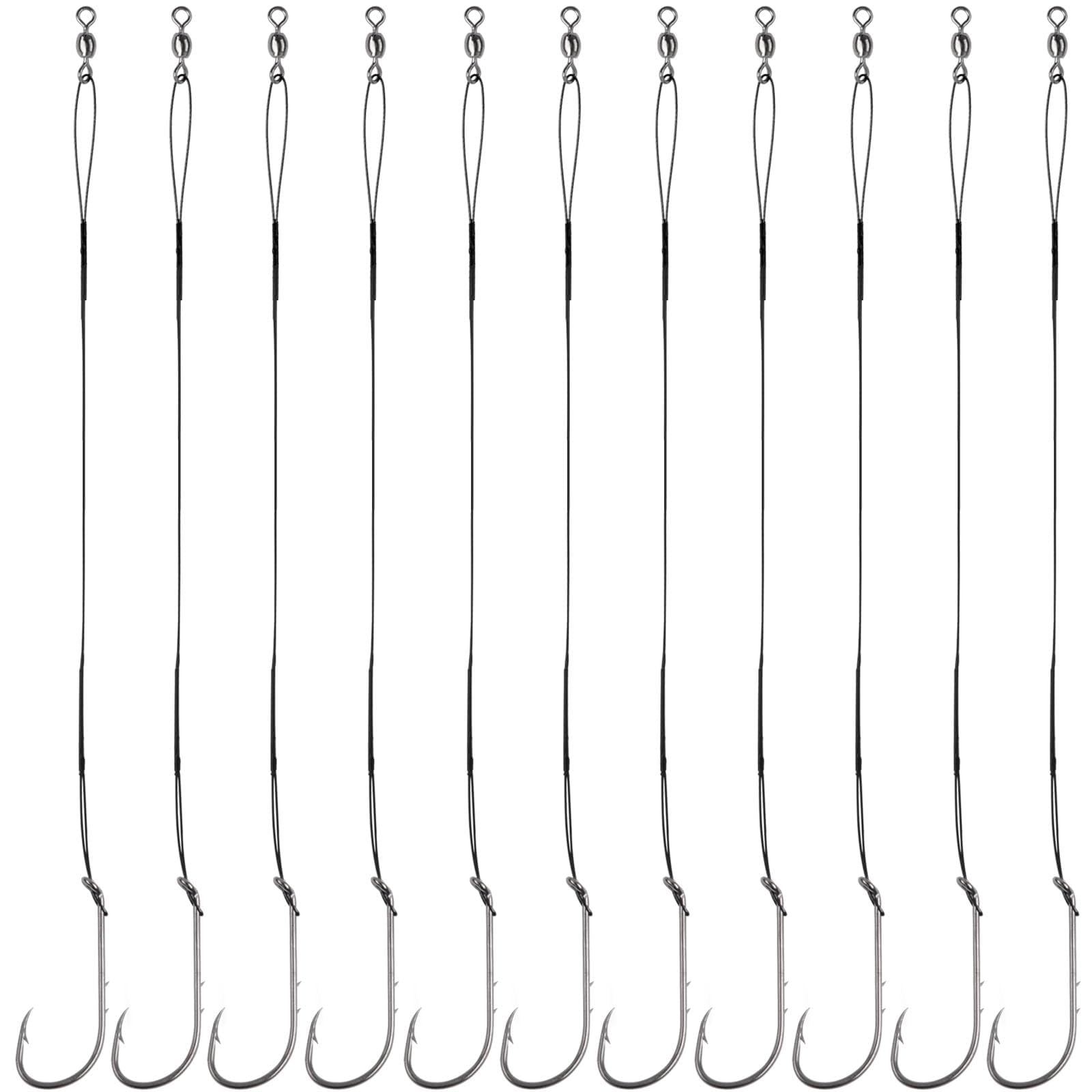 Shaddock Fishing Fishing Hook Rigs, 18pcs Fishing Trace Wire Leader Bait Rigs with Baitholder Snelled Hooks Swivels for Saltwater Freshwater, 1#, 1/0, 2/0, Test 90 lbs Long 11.8 in(1#)