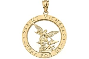 CaliRoseJewelry 14k Gold Saint Michael Pray For Us Round Charm Pendant