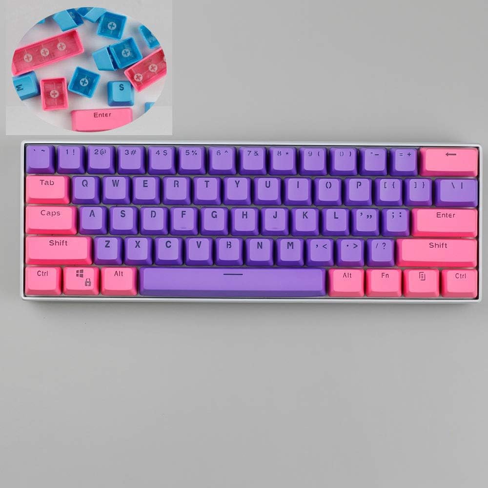 YQYL 61-key mechanical keyboard keycap PBT frosted transparent keycap 61 keycap two-color molding injection keycap,F