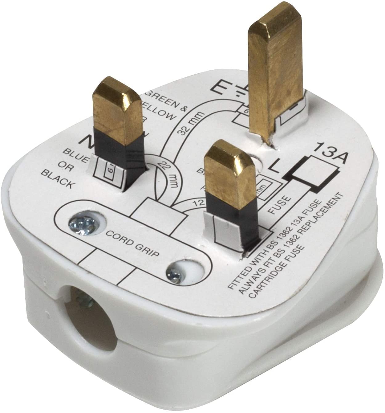 13Amp Fused Plug, UK 3A Mains 3-Pin, White, Single CE Certified