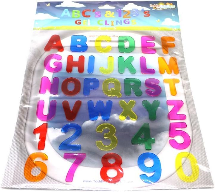 Abc's & 123's Gel Clings - 36 Piece Window Gel Clings Toy - Numbers and Alphabet Letters - Great for Travel on Planes, Birthday Parties, Cars or at Home