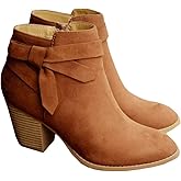 PiePieBuy Women's Tie Knot Chelsea Pump Ankle Boots Closed Toe Stacked Heel Booties Shoes