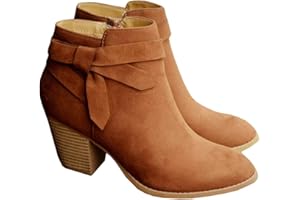 PiePieBuy Women's Tie Knot Chelsea Pump Ankle Boots Closed Toe Stacked Heel Booties Shoes