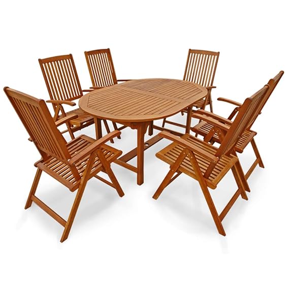 Indoba Hochwertiges Gartenmöbel Set XL 7 -teilig Eukalyptus verstellbar klappbar Gartenset Eukalyptus Tisch Stuhl Gartentisch