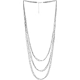 COOLSTEELANDBEYOND Multi-Strand Silver Beaded Long Necklace Waterfall Layered Statement Faceted Metallic Beads