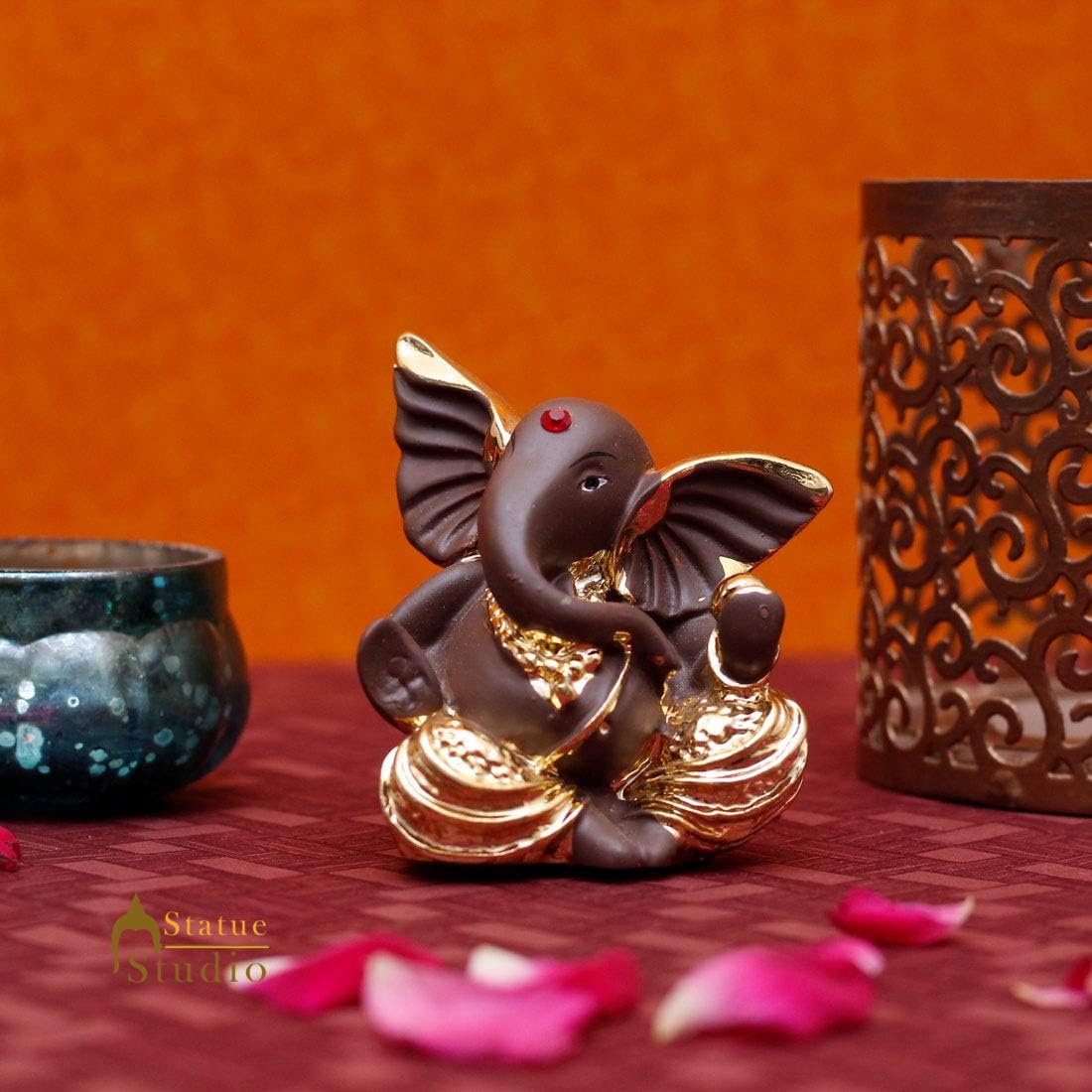 StatueStudio Polyresin Ganesha Idol for Home Decor Diwali Showpiece Office Corporate Gift, Golden (2.5 × 2 × 2.75 Inches)
